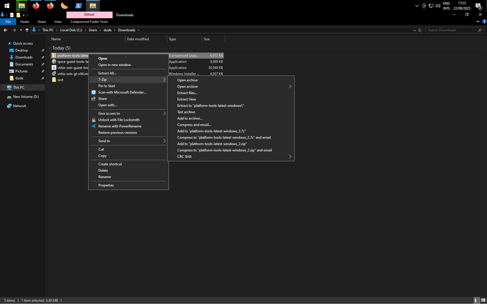 Sceernshot of 7z archieve tool