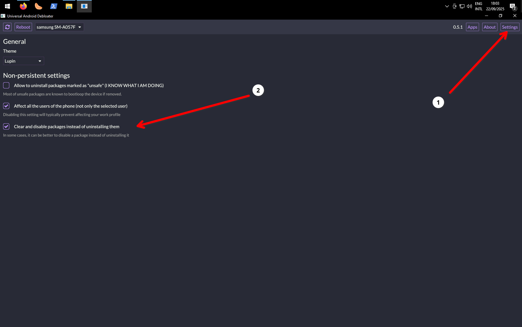 Screenshot of UAD settings