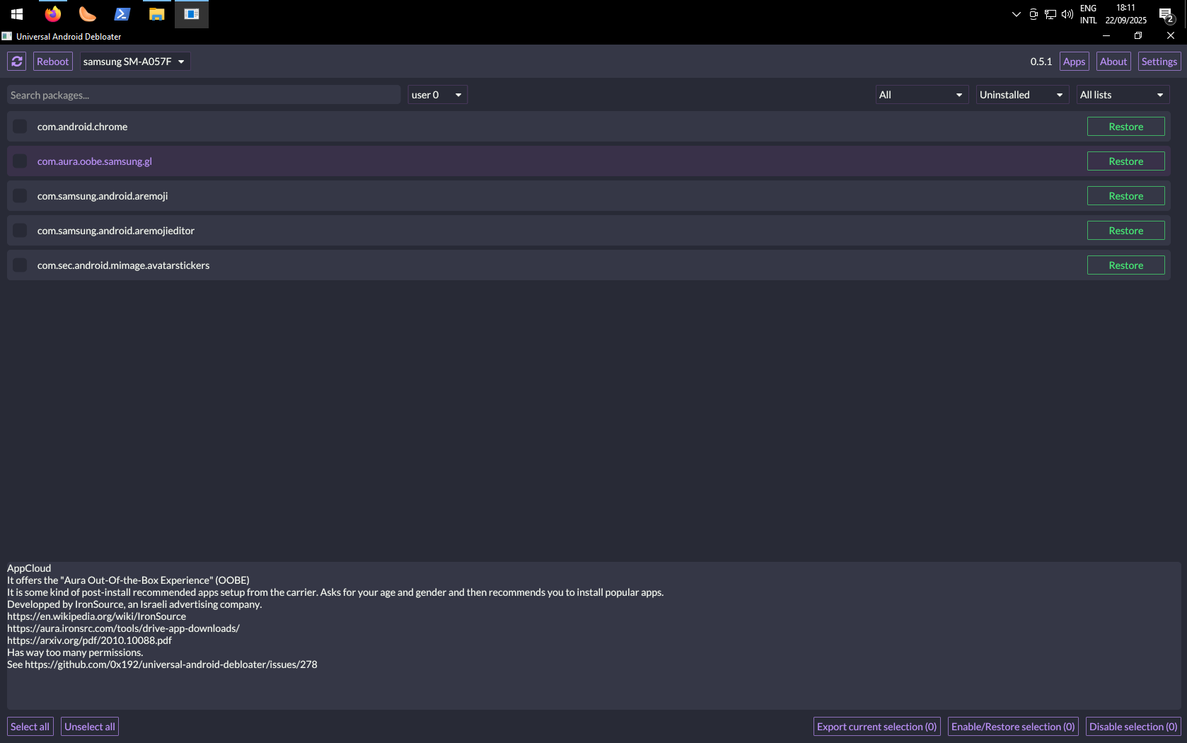 Screenshot of UAD settings