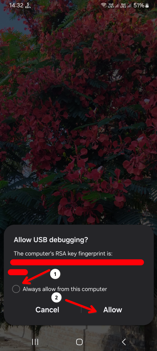 Screenshot of phone dev options